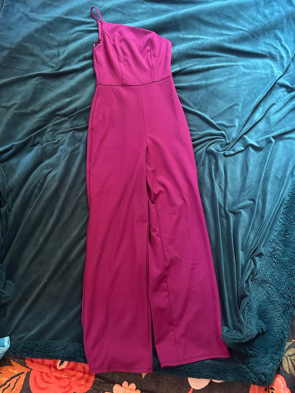 One-Shoulder Wide-Leg Jumpsuit in Magenta